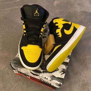 Jordan 1 Mid - Black and Yellow High Top Sneakers